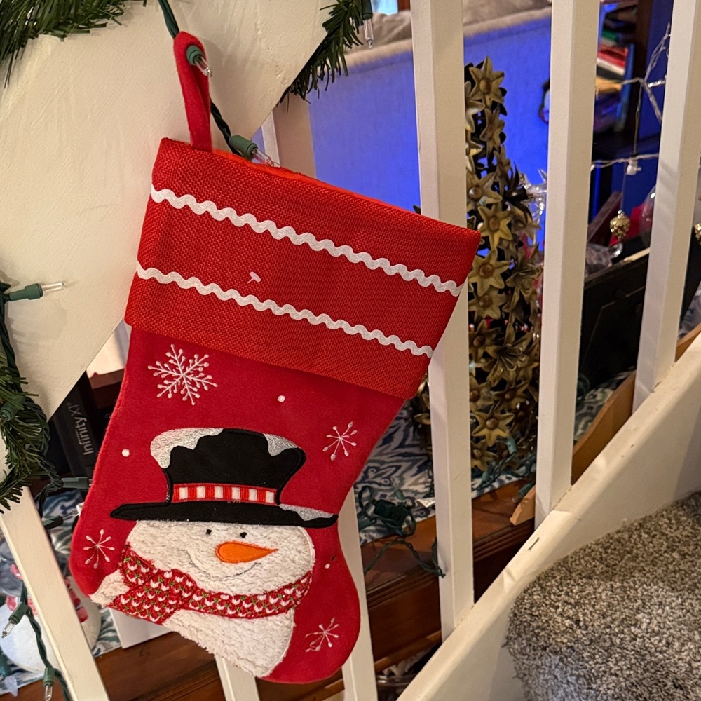 Festive Red Snowman Christmas Stocking